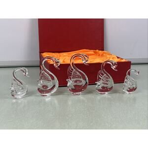 Swan Crystal Glass Figures Figurines Set Of 5 With Box